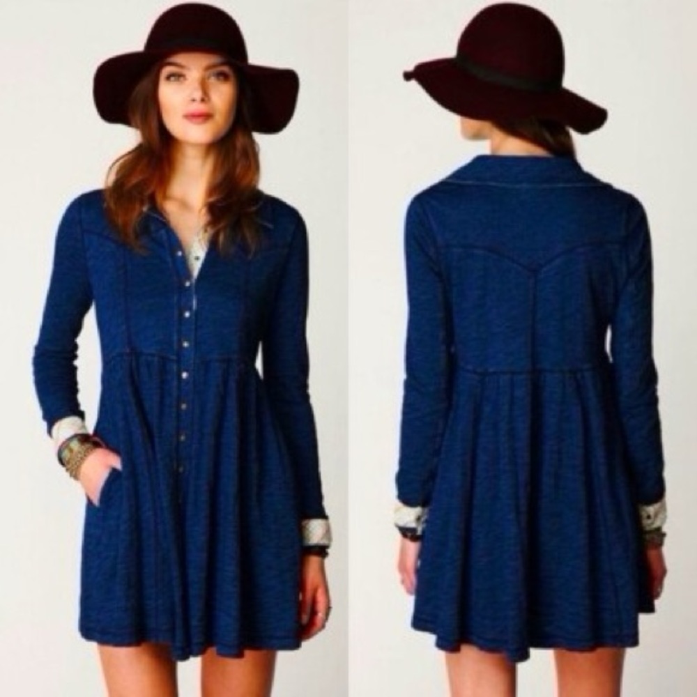 FREE PEOPLE INDIGO KNIT BABYDOLL DRESS